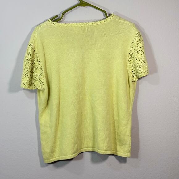 St Johns Bay Top Womens XL Yellow/Green V-Neck Knit Crochet 3/4 Sleeve Cottage - Picture 4 of 7